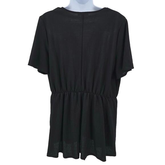 Lane Bryant Black Surplice Peplum Blouse Womens 14/16 Faux Wrap Flutter Sleeve - Picture 2 of 5